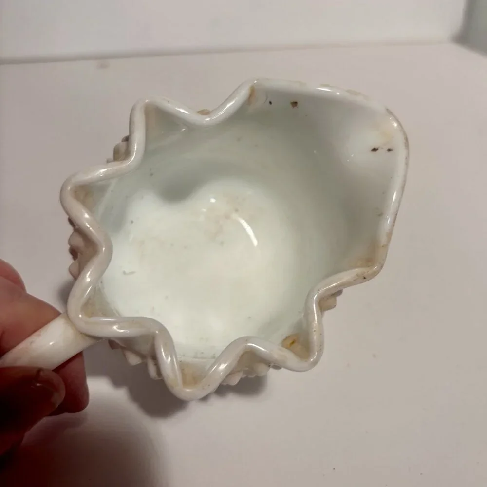 Vintage Old Fenton Milk Glass Hobnail Star Top Sugar and Creamer Set